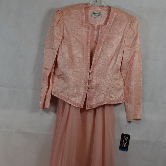 Coral Pink/Peach Jacket/Dress Pearl Beads/Embellished  Sz 16 by Nah Nah NWT - Picture 1 of 11